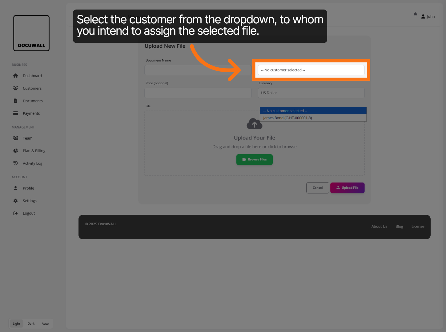 Select Customer For Document