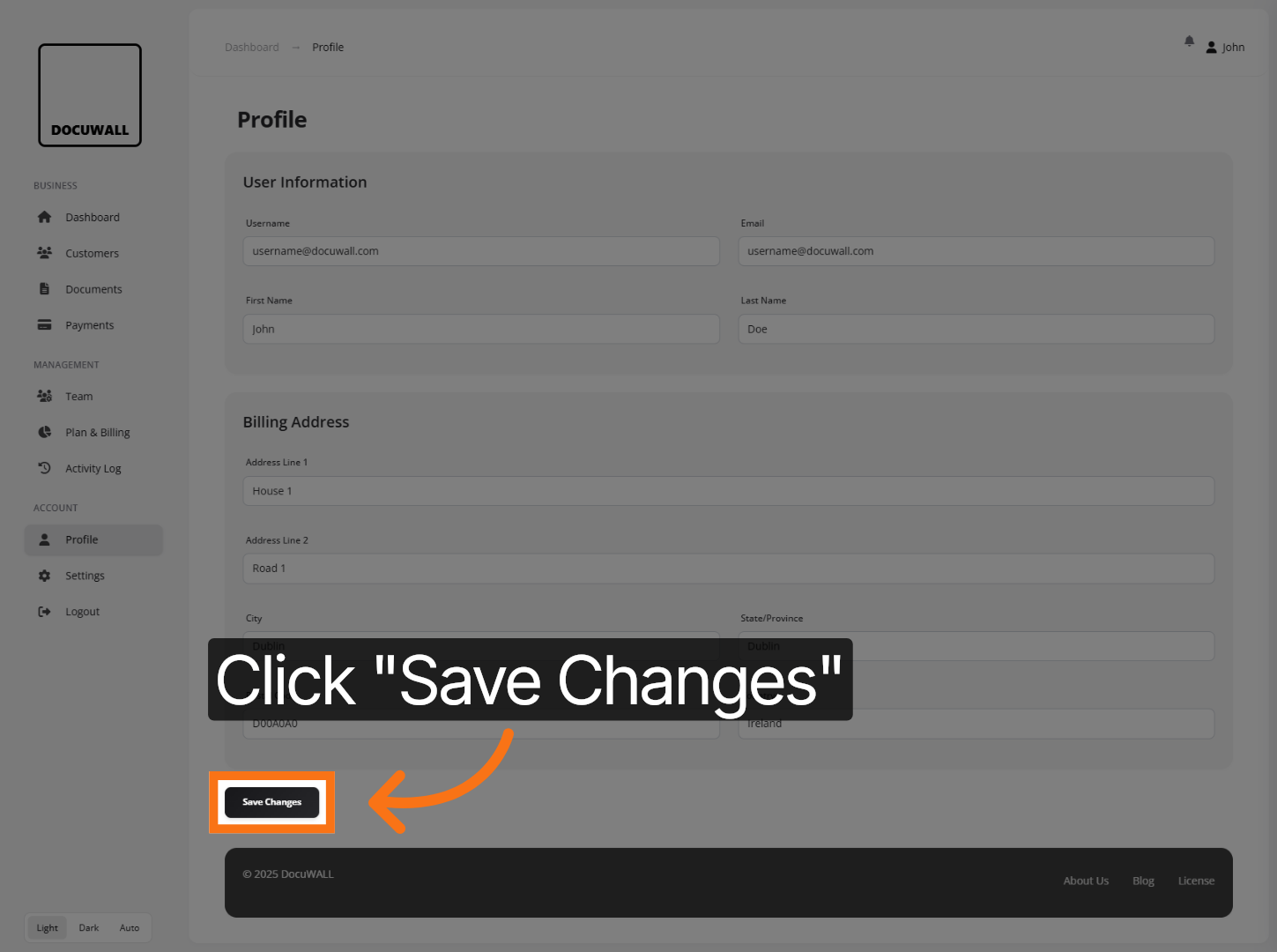 Save Profile Changes