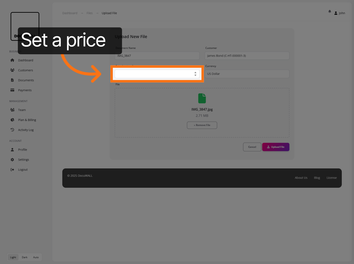 Assign a price to your document