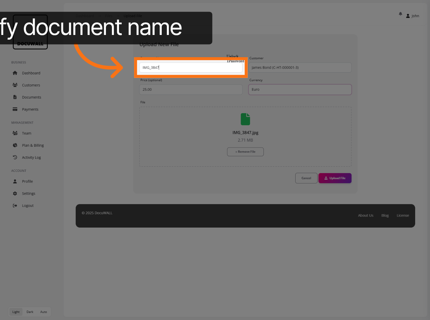 Access Document Name Field
